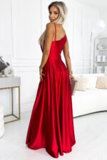 524-1 Long elegant satin one-shoulder dress - red-2