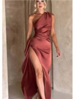 Satin Dress One-shoulder Backless Slit