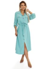 531-2 Midi shirt dress with gold buttons and ties - mint-8