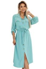 531-2 Midi shirt dress with gold buttons and ties - mint-7