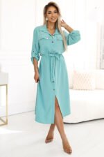531-2 Midi shirt dress with gold buttons and ties - mint-3