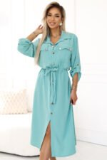 531-2 Midi shirt dress with gold buttons and ties - mint-5