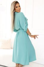 531-2 Midi shirt dress with gold buttons and ties - mint-4