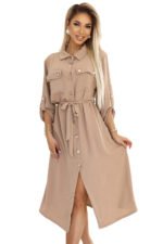 531-3 Midi shirt dress with gold buttons and ties - MOCHA MOUSSE-8