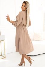 531-3 Midi shirt dress with gold buttons and ties - MOCHA MOUSSE-2