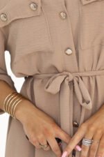 531-3 Midi shirt dress with gold buttons and ties - MOCHA MOUSSE-6