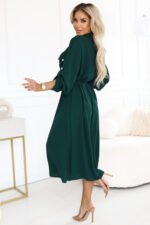 531-7 Midi shirt dress with gold buttons and tie detail - green-2