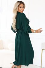 531-7 Midi shirt dress with gold buttons and tie detail - green-4