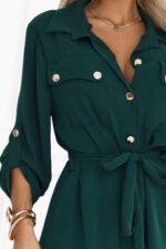 531-7 Midi shirt dress with gold buttons and tie detail - green-6
