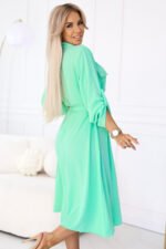 531-8 Midi shirt dress with gold buttons and a tie - neon mint-3