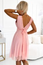 541-2 CELESTINA Elegant tulle dress with a neckline and bow - dirty pink-3