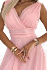 541-2 CELESTINA Elegant tulle dress with a neckline and bow - dirty pink-5
