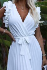 543-1 Pleated midi dress with a neckline and delicate ruffles - white-7