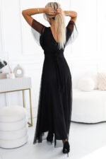 562-3 NASTIA Long dress with neckline and short sleeves - black-3