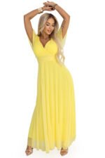 562-8 NASTIA Long dress with a neckline, tie and short sleeves - lemon limoncello-11