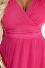 562-9 NASTIA Long dress with a neckline, tie and short sleeves - raspberry sorbet-6