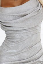 563-1 COSIMA Glossy, phenomenal draped dress - champagne colour-6