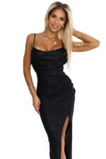 563-2 COSIMA Shiny and elegant draped dress - black-8