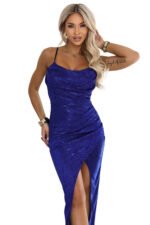 563-4 COSIMA Shimmering evening draped midi dress - cornflower blue-9