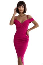 564-13 CALLIE Midi dress with off-shoulder and neckline - fuchsia-5