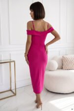 564-13 CALLIE Midi dress with off-shoulder and neckline - fuchsia-3