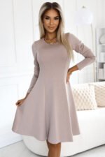 567-1 Comfortable long sleeve trapeze dress - beige-1