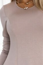 567-1 Comfortable long sleeve trapeze dress - beige-5