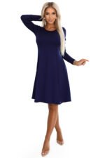 567-2 Comfortable trapeze dress with long sleeves - navy blue-7