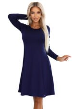 567-2 Comfortable trapeze dress with long sleeves - navy blue-8