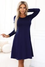 567-2 Comfortable trapeze dress with long sleeves - navy blue-1