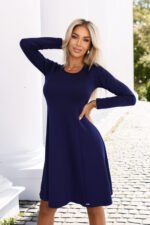567-2 Comfortable trapeze dress with long sleeves - navy blue-5