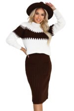 571-2 Two-piece sweater set with matching skirt - chocolate-6