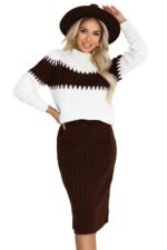571-2 Two-piece sweater set with matching skirt - chocolate-6
