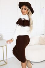 571-2 Two-piece sweater set with matching skirt - chocolate-3