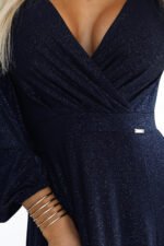 572-1 NELA shiny long gown with neckline and long sleeves - navy blue-6