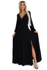 572-2 NELA shiny long gown with neckline and long sleeves - black-7