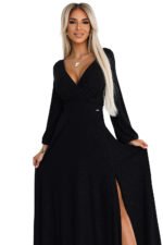 572-2 NELA shiny long gown with neckline and long sleeves - black-8