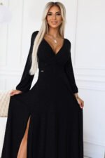 572-2 NELA shiny long gown with neckline and long sleeves - black-4