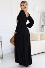 572-2 NELA shiny long gown with neckline and long sleeves - black-3