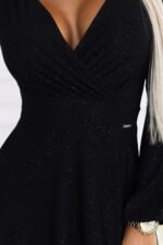 572-2 NELA shiny long gown with neckline and long sleeves - black-6