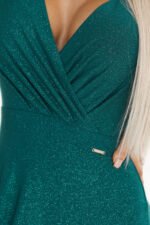 572-4 NELA shiny long dress with neckline, long sleeves and leg slit - green-6