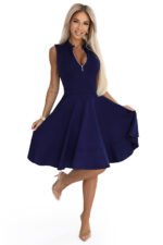 573-2 Exclusive dress with flared bottom and gold zipper - navy blue-6