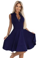 573-2 Exclusive dress with flared bottom and gold zipper - navy blue-7