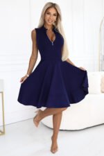 573-2 Exclusive dress with flared bottom and gold zipper - navy blue-4