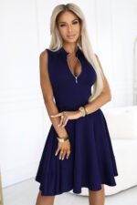 573-2 Exclusive dress with flared bottom and gold zipper - navy blue-2