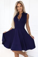 573-2 Exclusive dress with flared bottom and gold zipper - navy blue-1