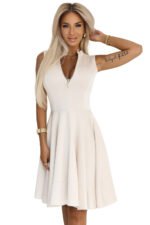 573-3 Exclusive dress with flared bottom and gold zipper - beige-9