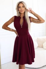 573-4 Exclusive dress with a flared bottom and a zipper - burgundy-3