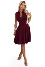 573-4 Exclusive dress with a flared bottom and a zipper - burgundy-6