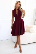 573-4 Exclusive dress with a flared bottom and a zipper - burgundy-4